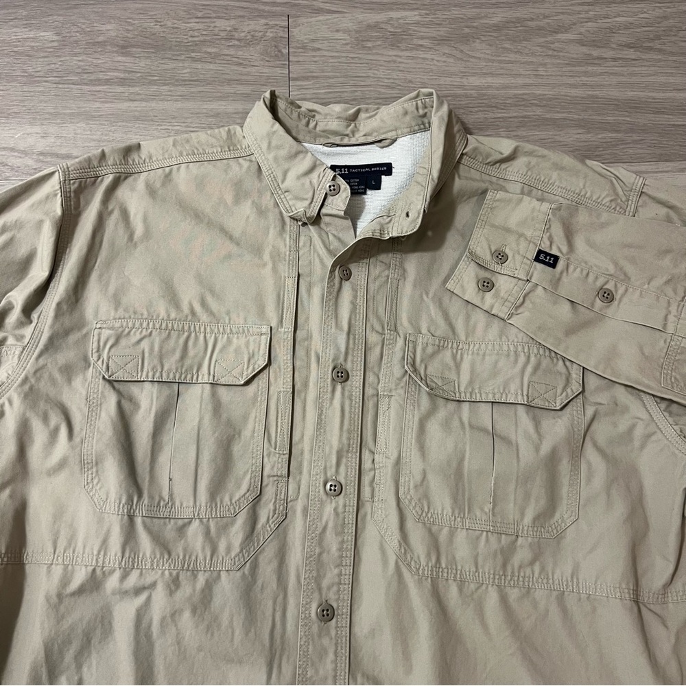 5.11 Tactical Shirt, Khaki/Tan Colored, 100% Cotton,‎ Long Sleeved | Mens Large